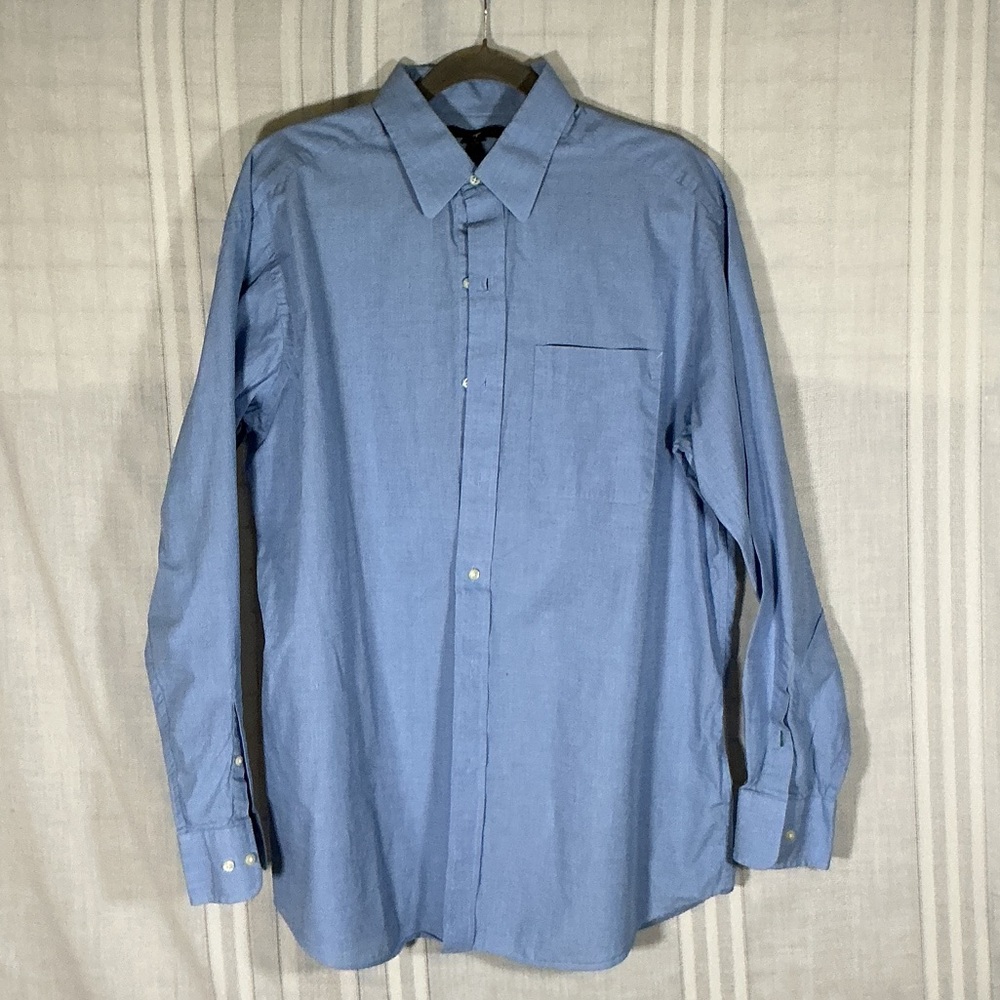 Tommy Hilfiger Blue Long-Sleeve Dress Shirt with Point Collar